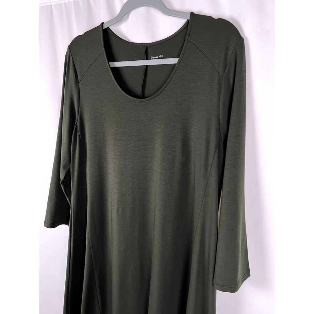 Garnet Hill Women size Medium Trapeze Dress Army Green Telcel Blend Minimalist - Picture 2 of 7
